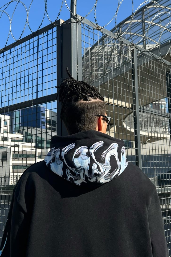 Homme Kol Baskılı Siyah Oversize Sweatshirt