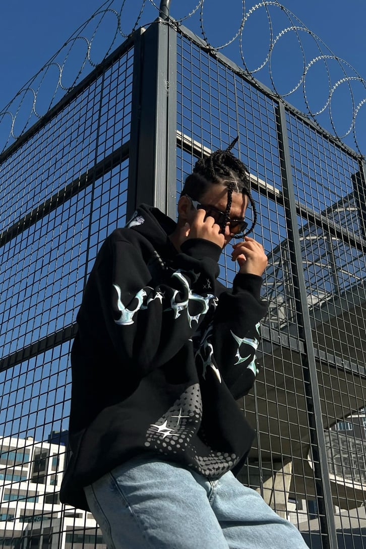 Homme Kol Baskılı Siyah Oversize Sweatshirt