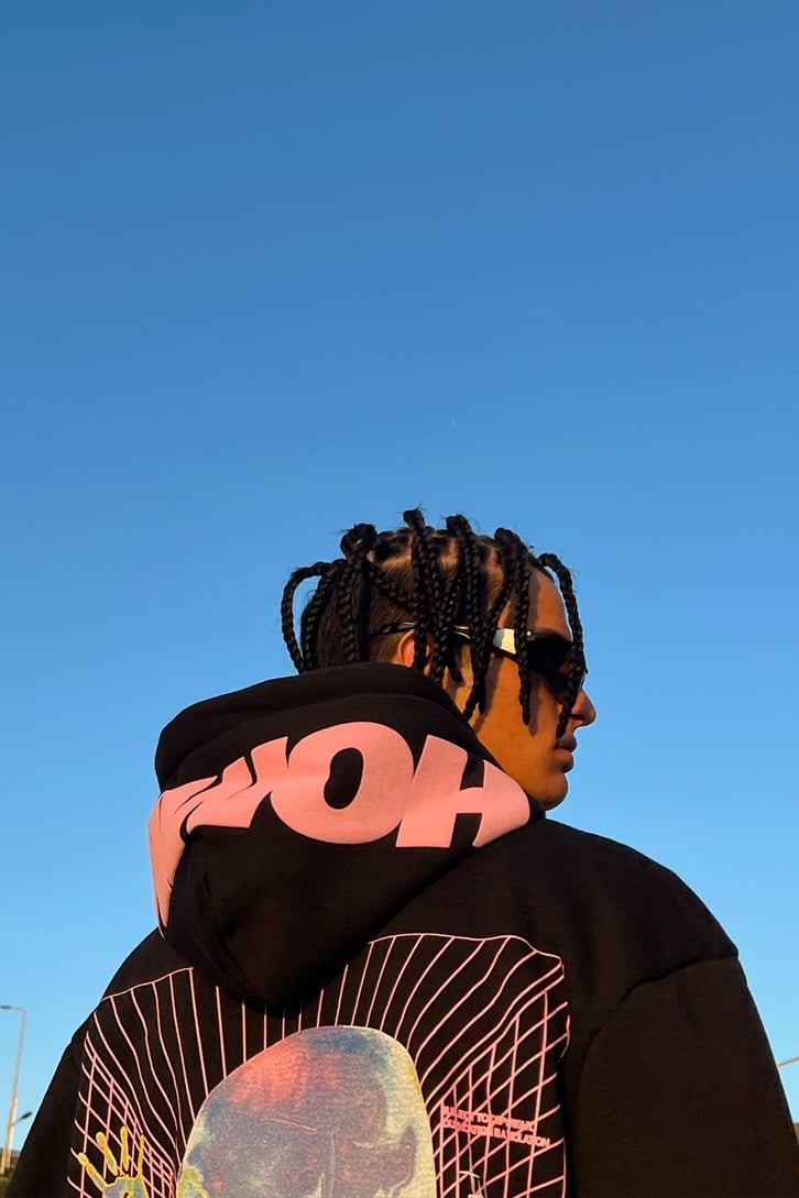 Homme Sırt Baskılı Zipper Siyah Sweatshirt