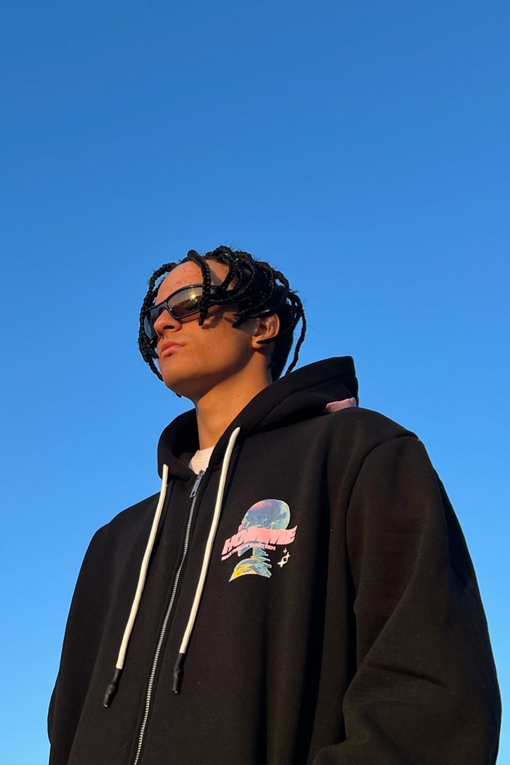 Homme Sırt Baskılı Zipper Siyah Sweatshirt