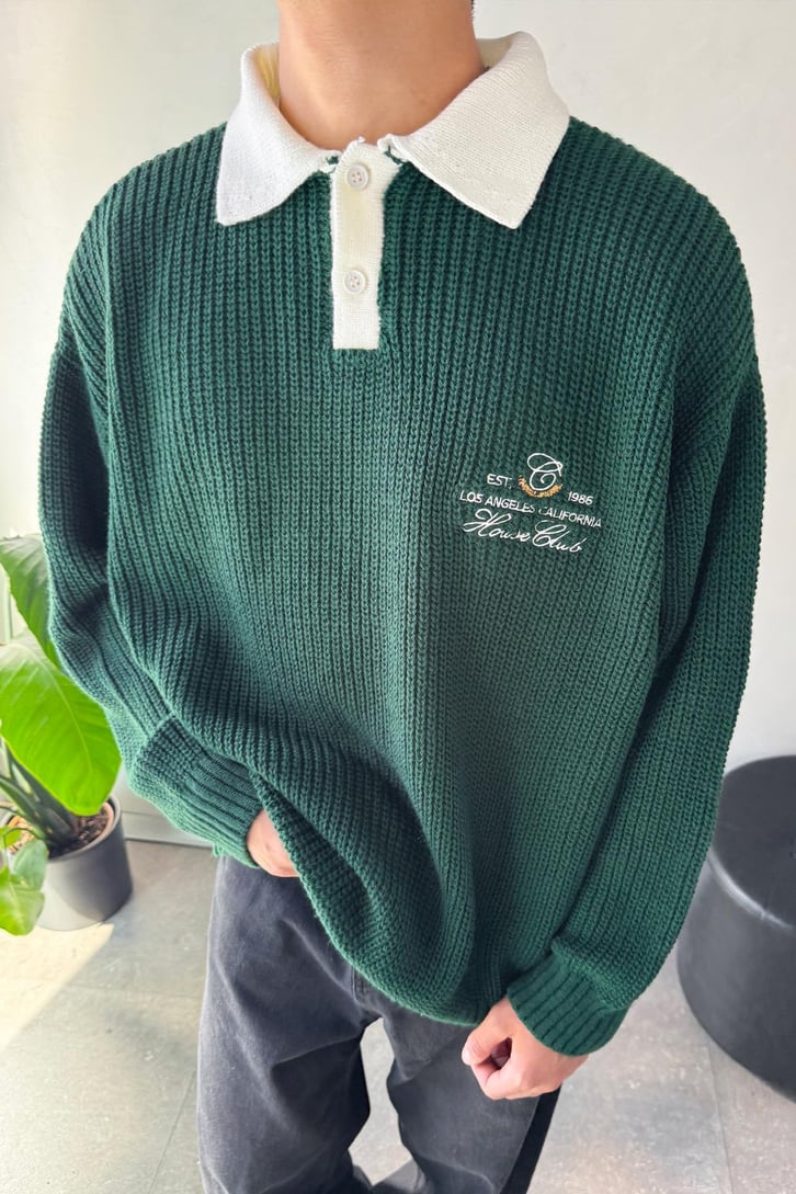 House Club Nakışlı  Polo Yaka Kazak