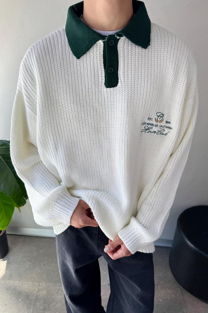 House Club Nakışlı  Polo Yaka Kazak
