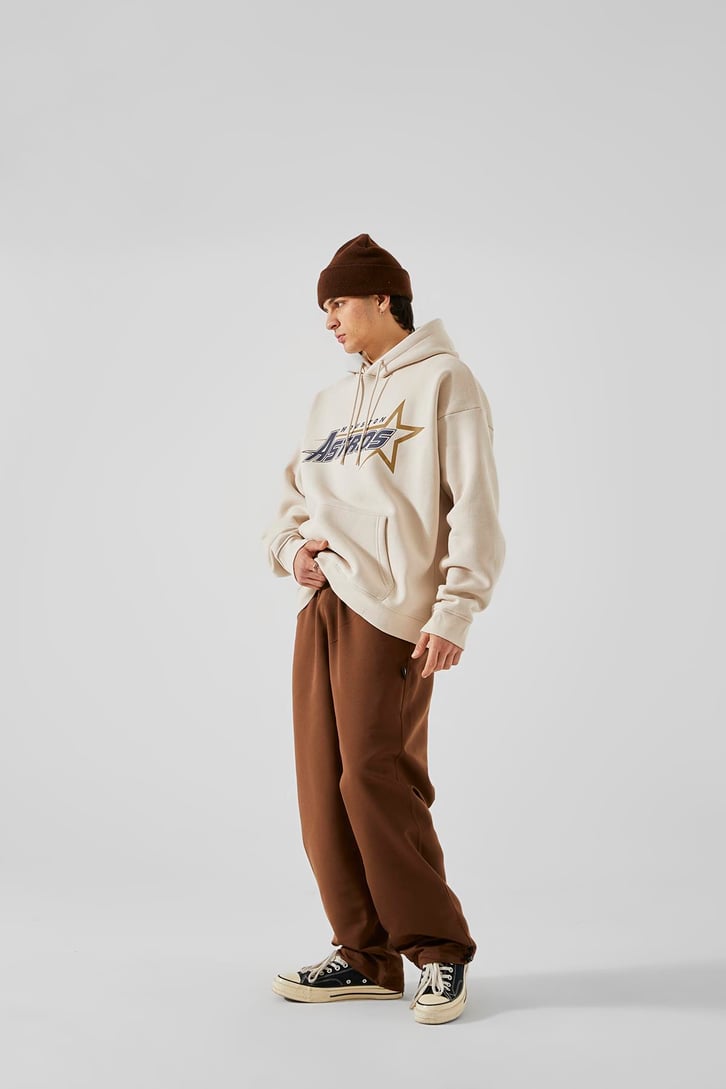 Houston Astros Baskılı Bej Oversize Hoodie