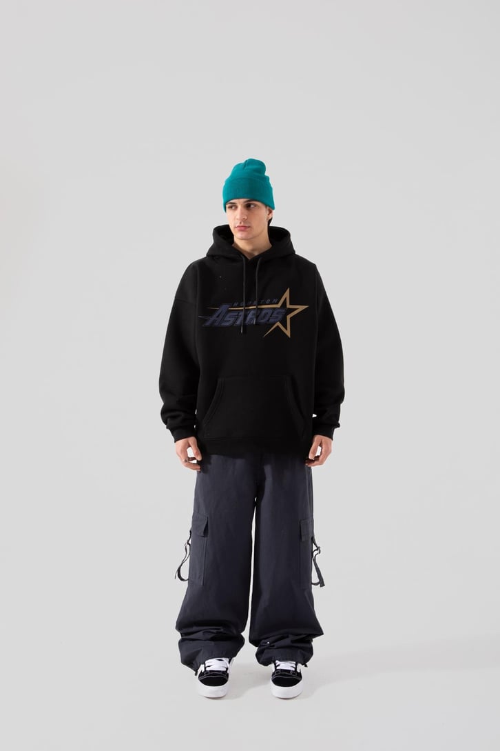 Houston Astros Baskılı Bej Oversize Hoodie