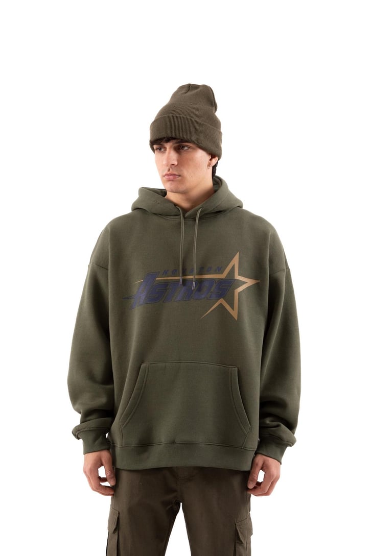 Houston Astros Baskılı Haki Oversize Hoodie