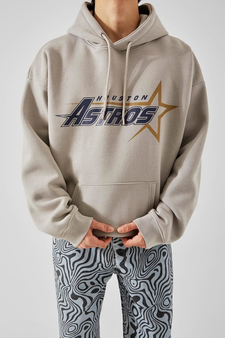 Houston Astros Baskılı Taş Rengi Oversize Hoodie
