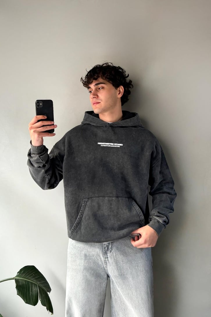 HRDSTNWYRK Baskılı Oversize Hoodie