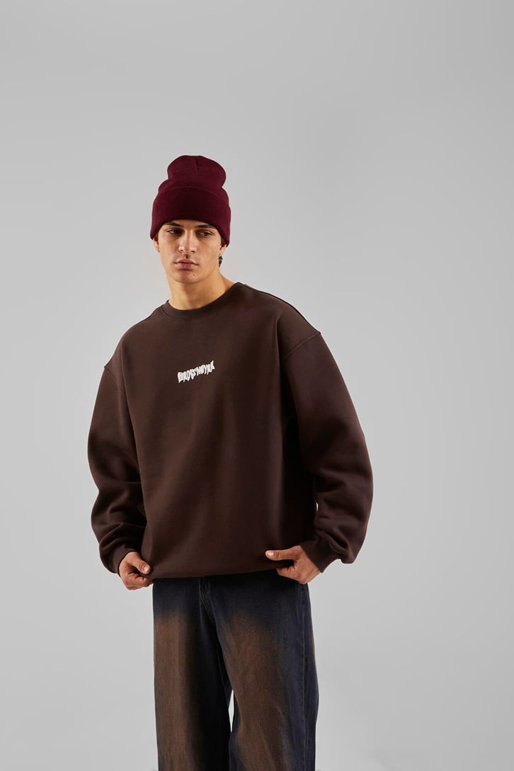 Hrstnwyrk Baskılı Kahverengi Oversize Sweatshirt