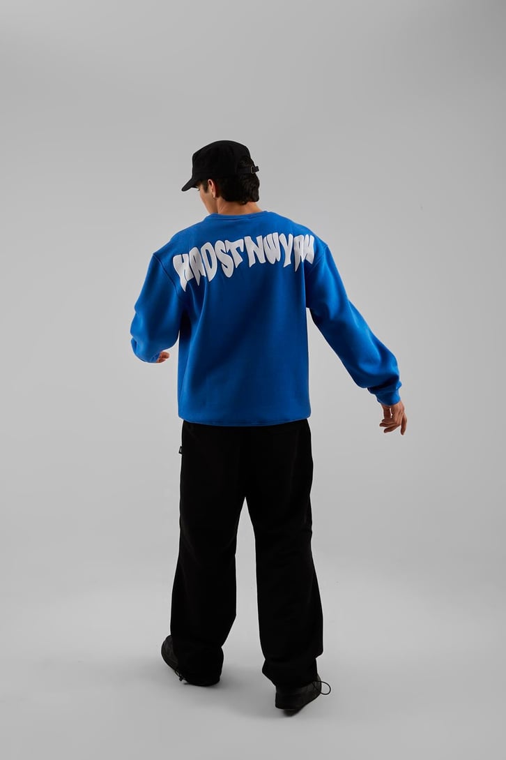 Hrstnwyrk Baskılı Mavi Oversize Sweatshirt