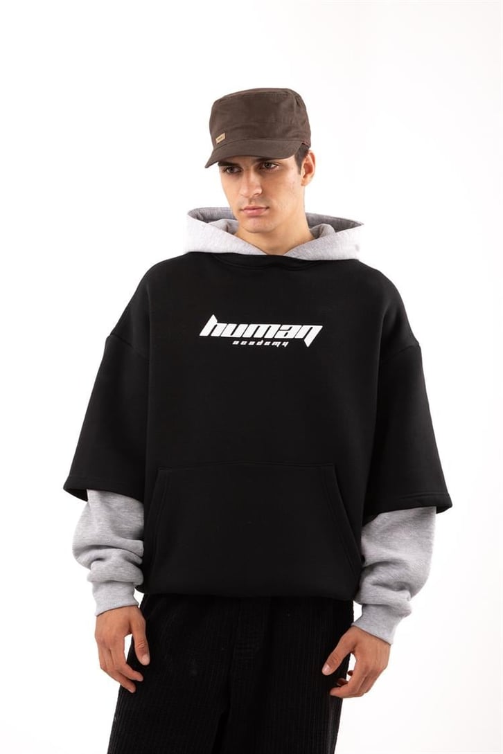 Human Academy 90's Fit Siyah Hoodie