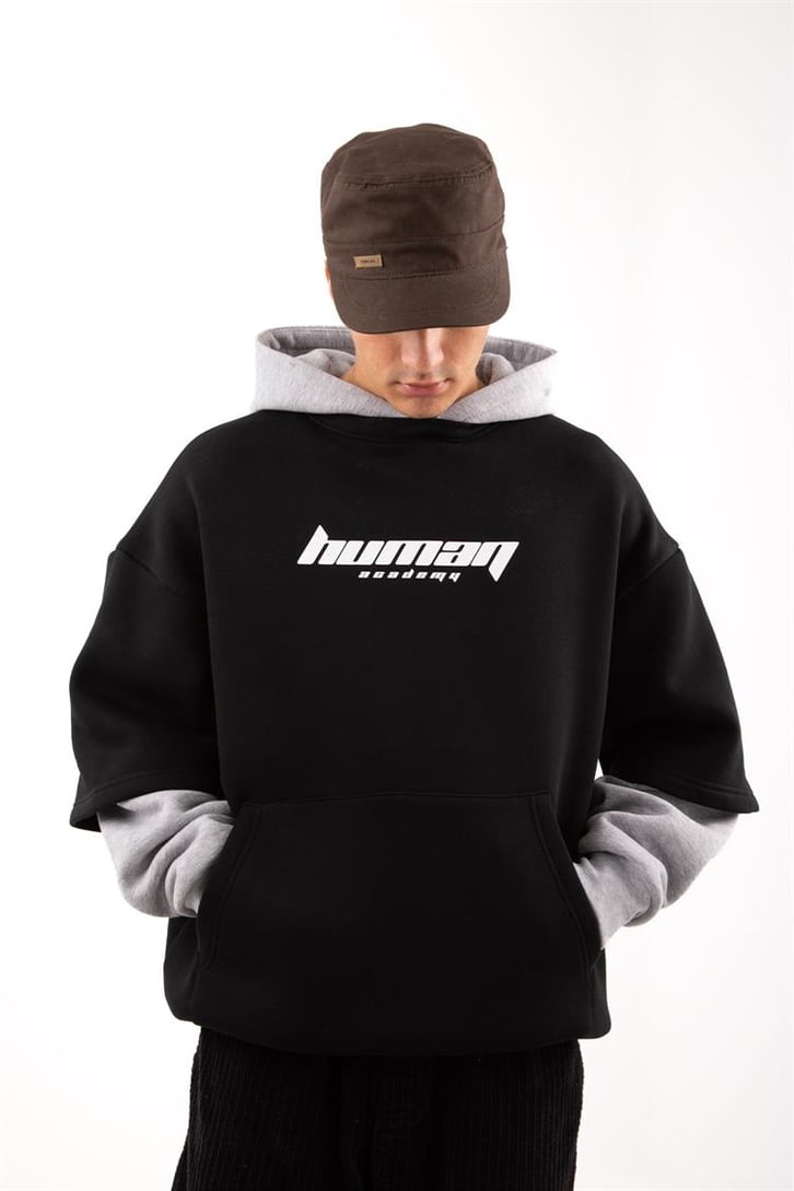 Human Academy 90's Fit Siyah Hoodie