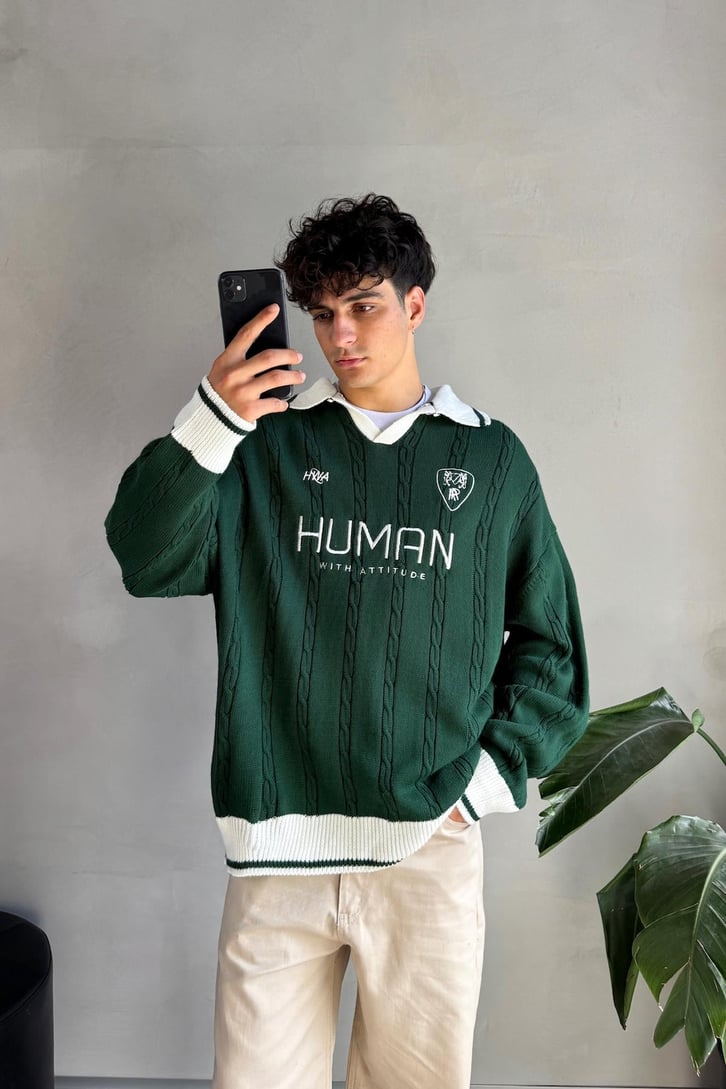 Human Nakışlı Polo Yaka Kazak
