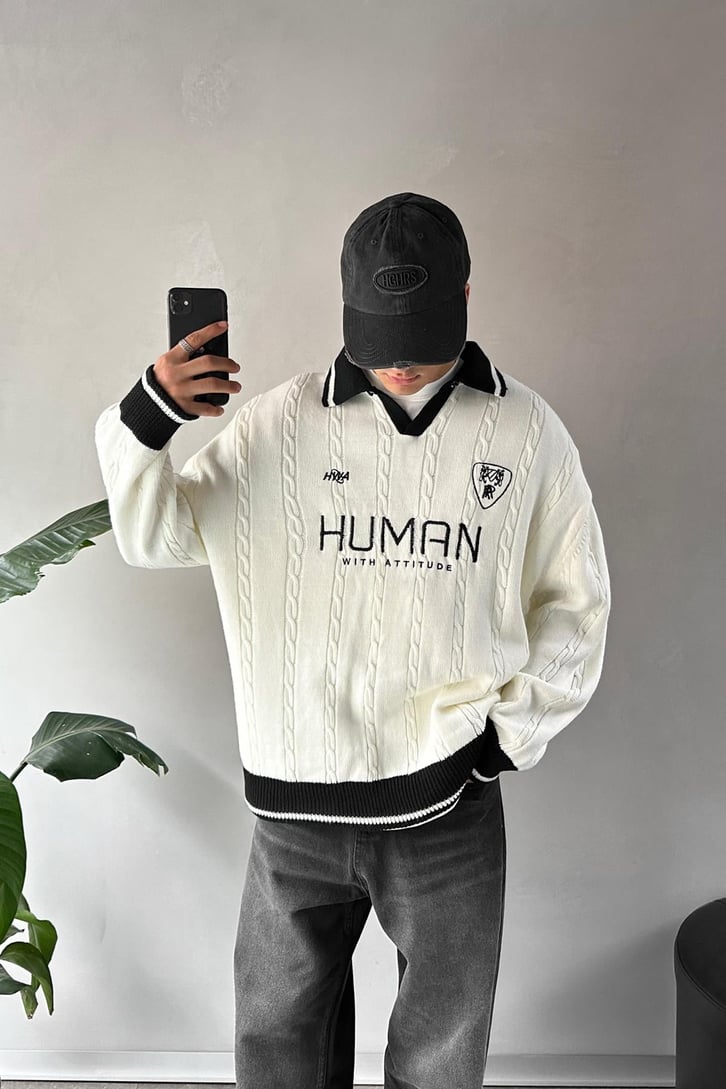 Human Nakışlı Polo Yaka Kazak