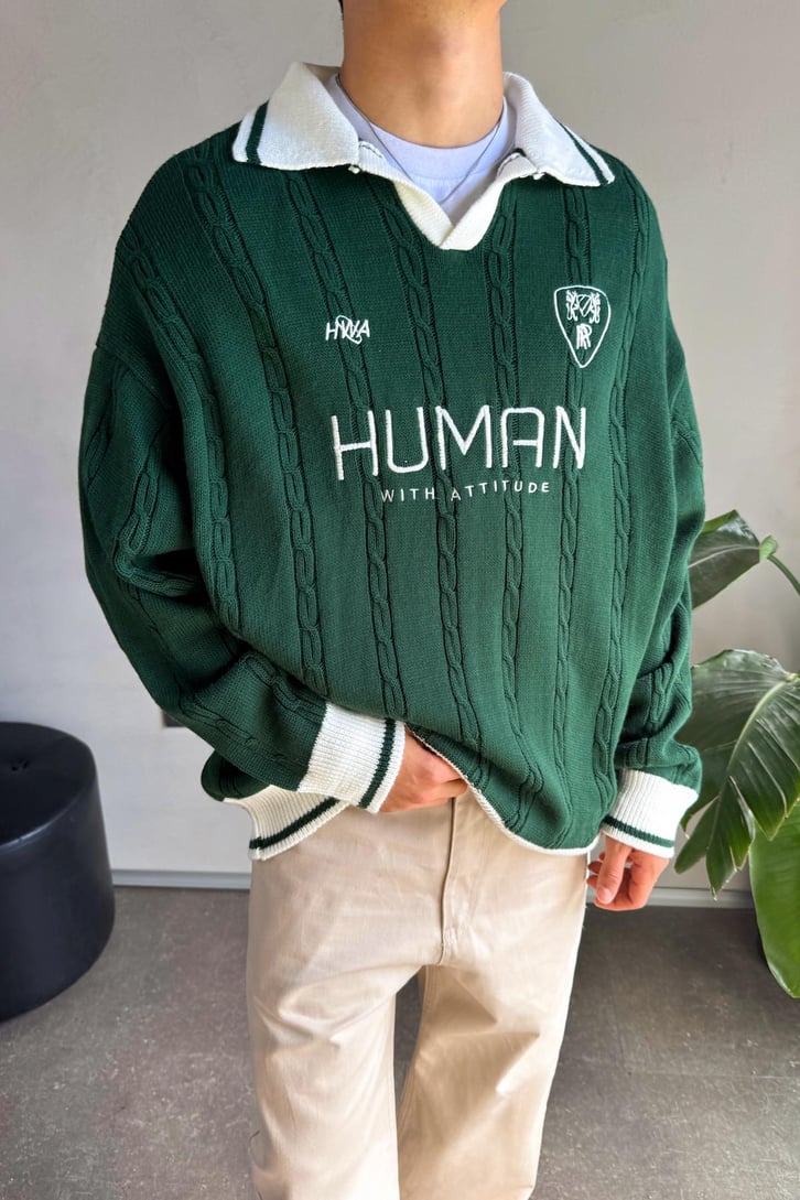 Human Nakışlı Polo Yaka Kazak