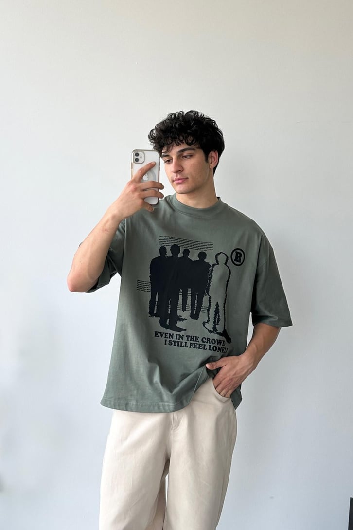 Humans Baskılı Beyaz Oversize Tişört
