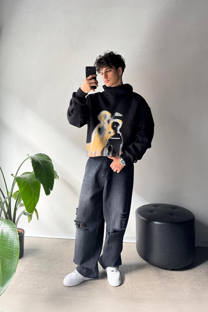 Humans Baskılı Oversize Hoodie