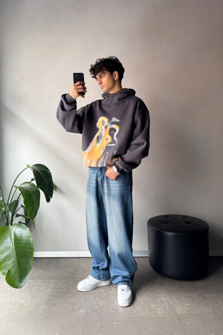 Humans Baskılı Oversize Hoodie