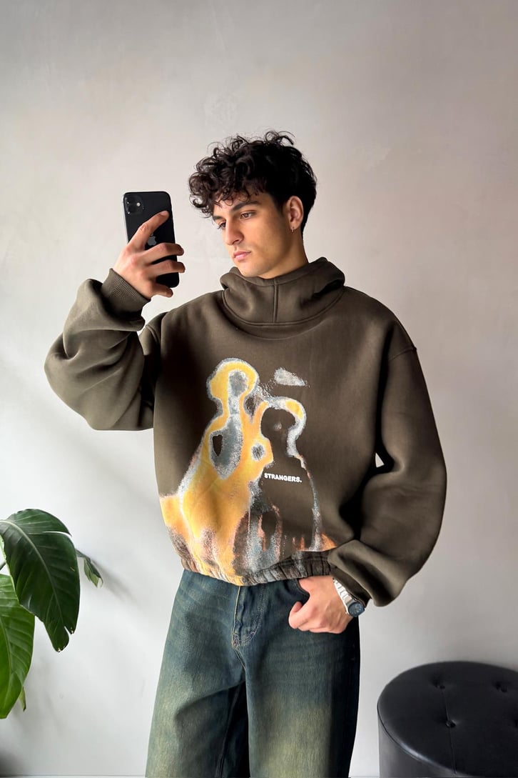 Humans Baskılı Oversize Hoodie