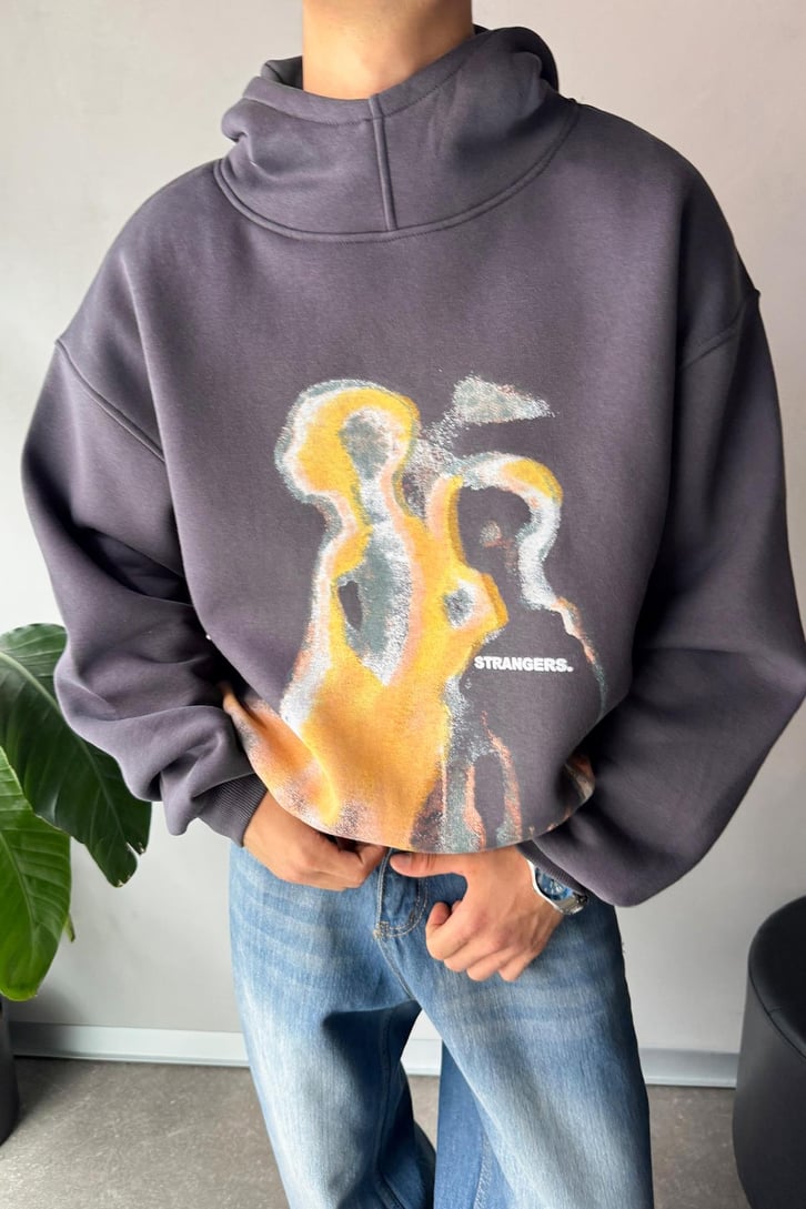 Humans Baskılı Oversize Hoodie