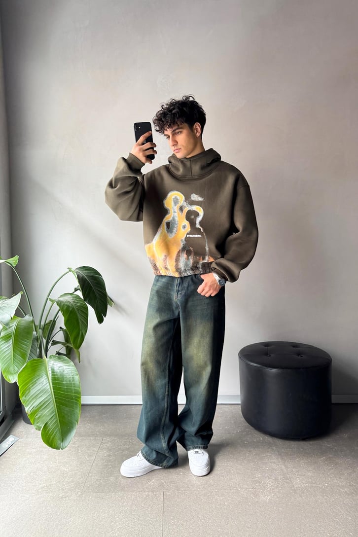 Humans Baskılı Oversize Hoodie