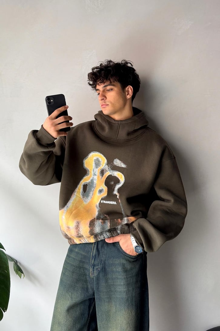 Humans Baskılı Oversize Hoodie