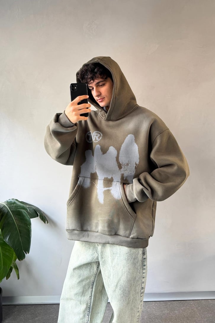 Humans Baskılı Oversize Hoodie