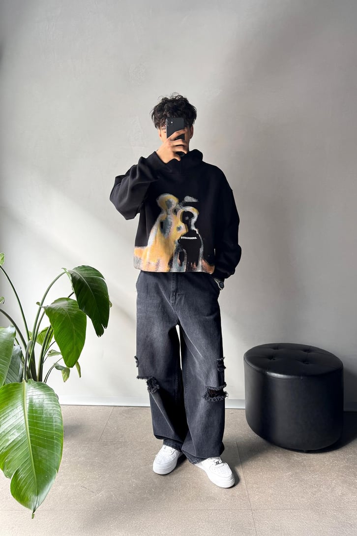 Humans Baskılı Oversize Hoodie