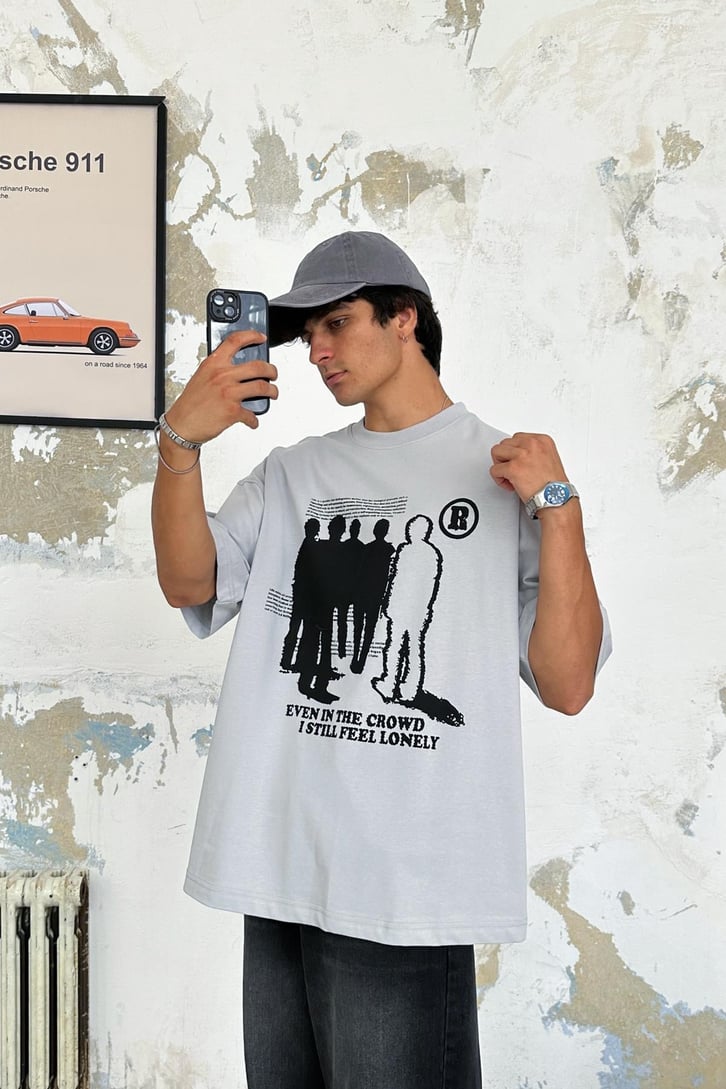 Humans Baskılı Oversize Tişört