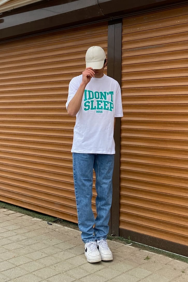 I Don't Sleep Baskılı Oversize Tshirt