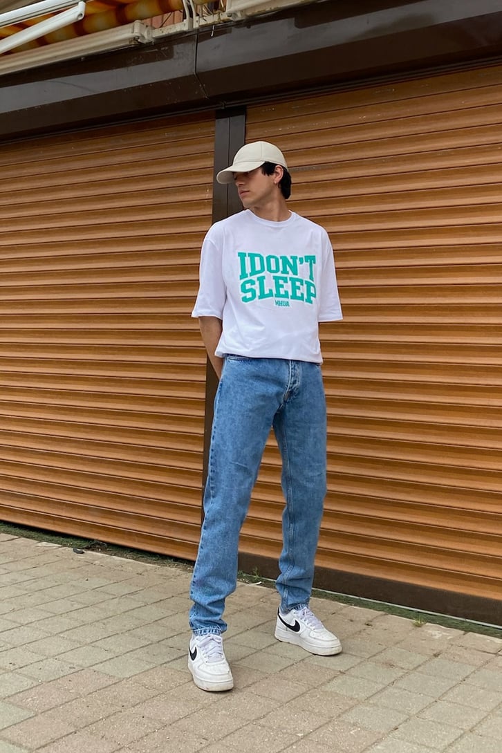 I Don't Sleep Baskılı Oversize Tshirt