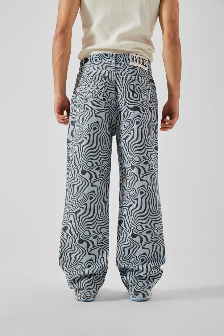 Illusion Desen Mavi Baggy Jean