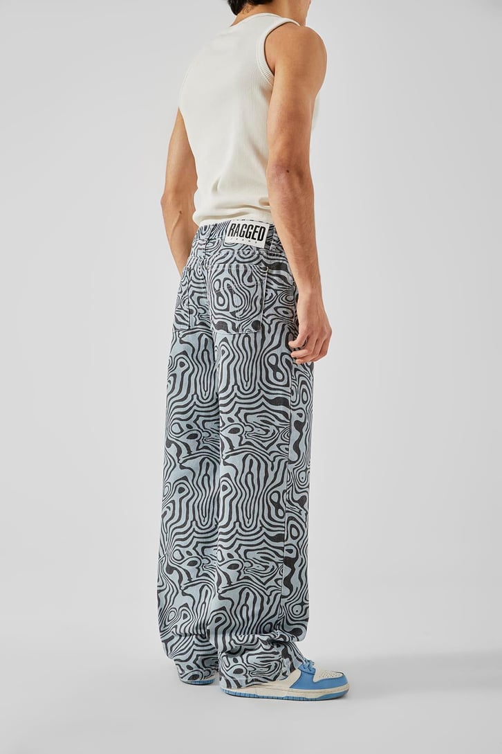 Illusion Desen Mavi Baggy Jean