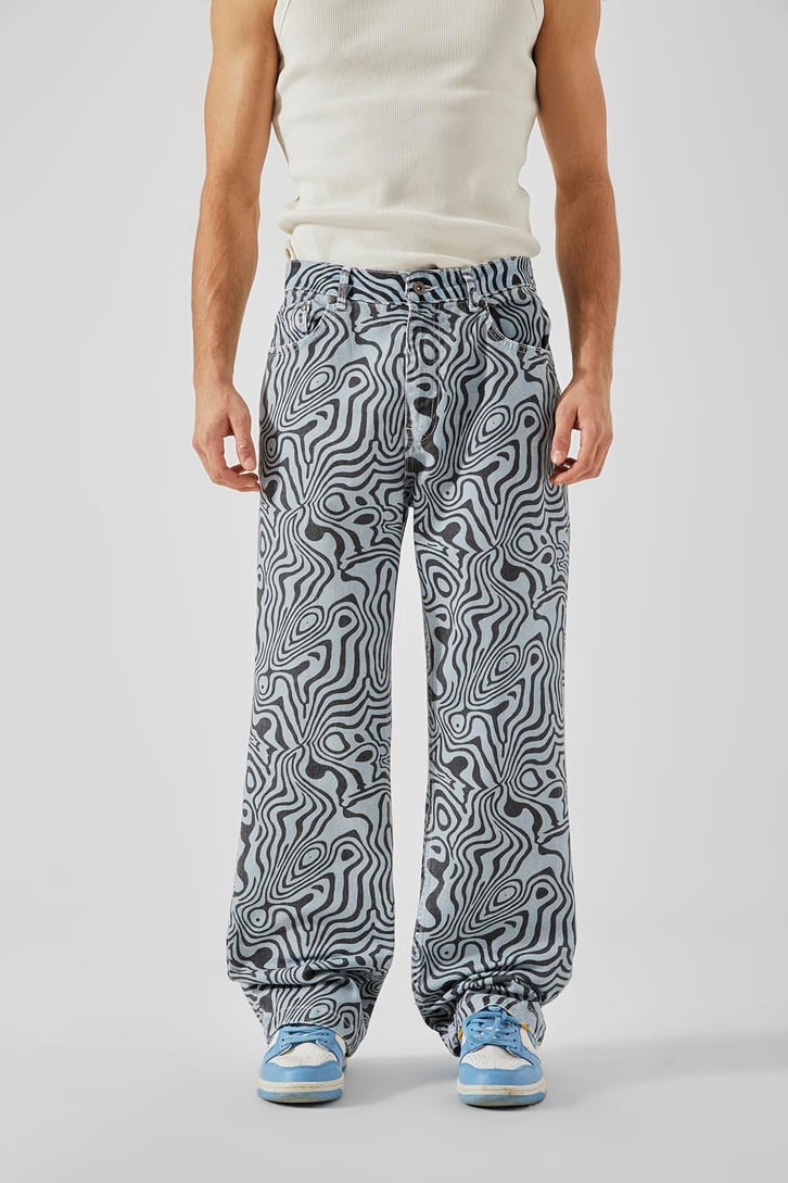 Illusion Desen Mavi Baggy Jean