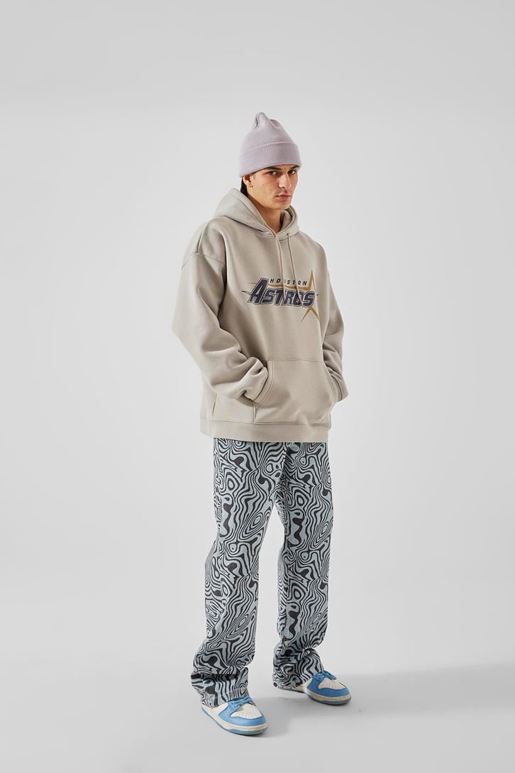 Illusion Desen Mavi Baggy Jean