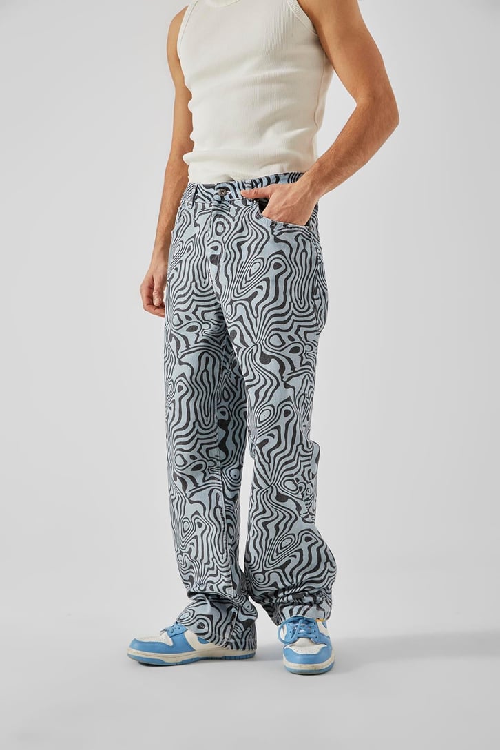 Illusion Desen Mavi Baggy Jean