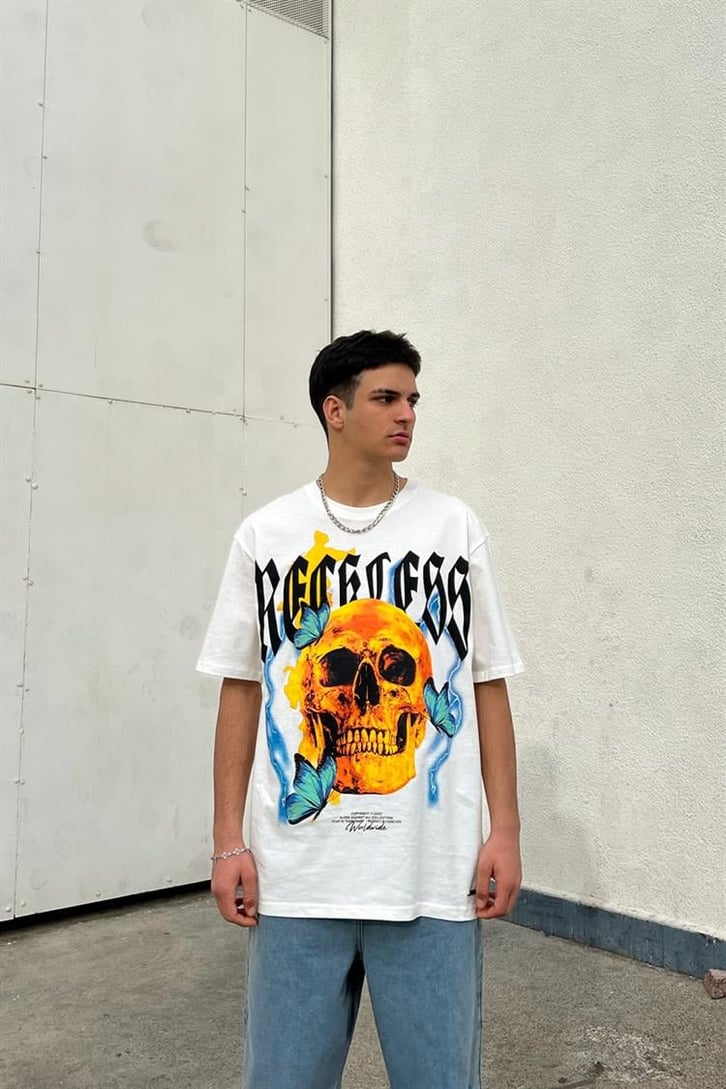 Immortal Sırt Baskılı Beyaz Oversize Tişört