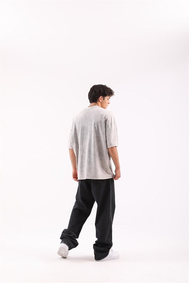 Invitation Nakışlı Acid Wash Oversize Tshirt