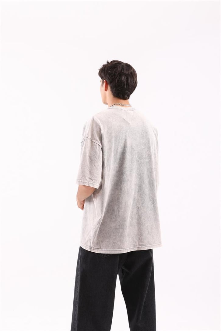 Invitation Nakışlı Acid Wash Oversize Tshirt