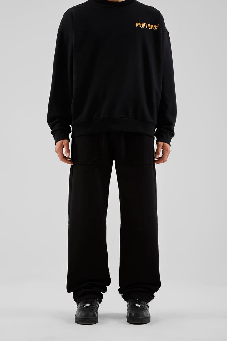 İp Detaylı Siyah Baggy Pantolon