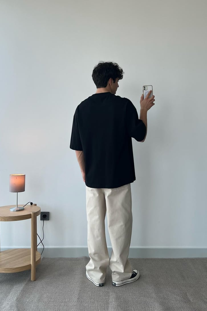 Joy Spirit Baskılı Siyah Oversize Tişört