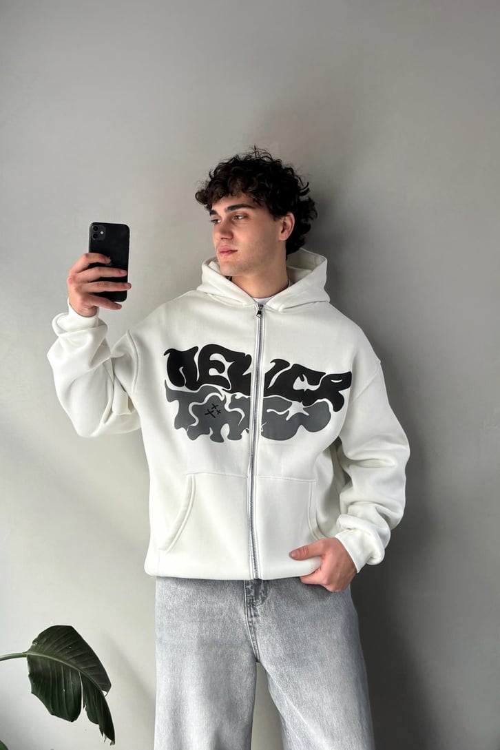Kabartma Baskılı Oversize Hoodie
