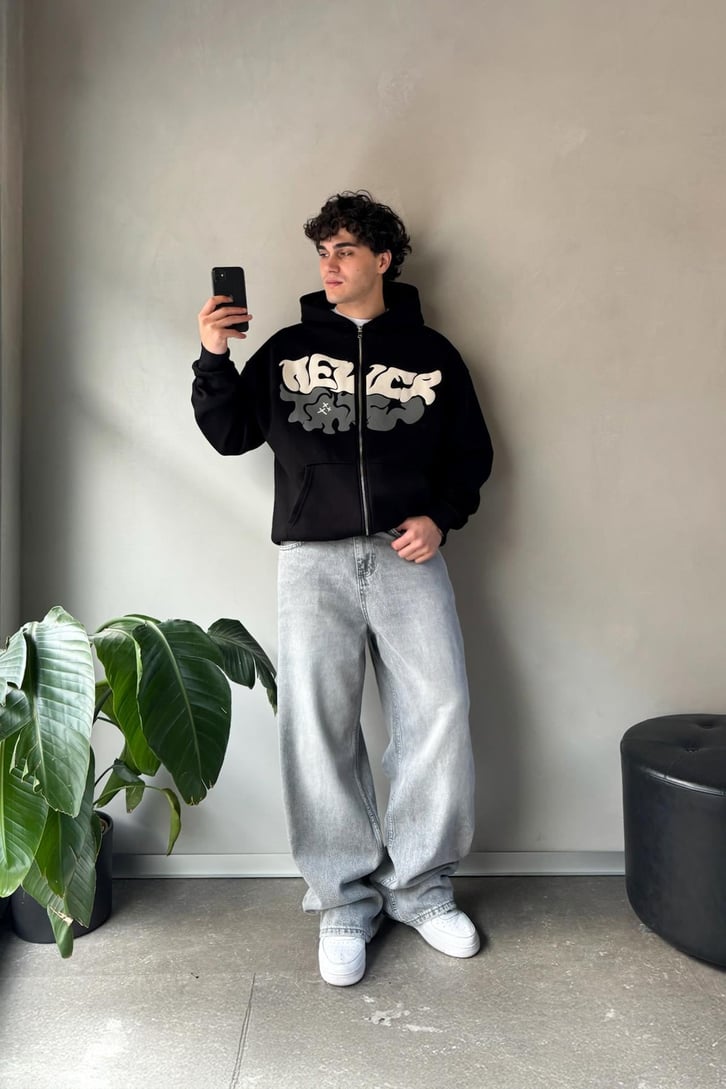 Kabartma Baskılı Oversize Hoodie