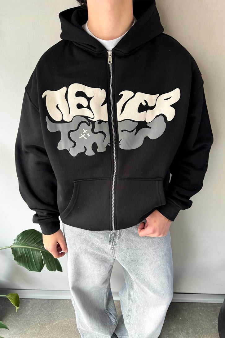 Kabartma Baskılı Oversize Hoodie