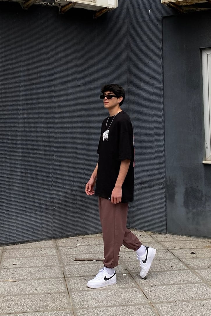 Kahverengi Etiket Detay Oversize Sweatpant