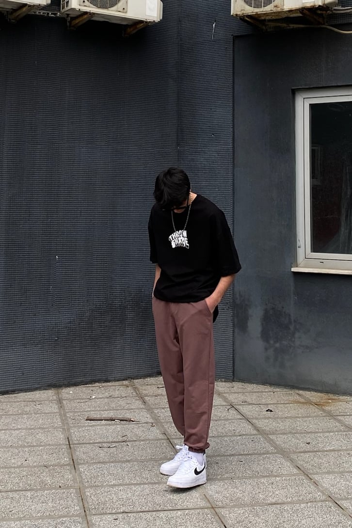 Kahverengi Etiket Detay Oversize Sweatpant