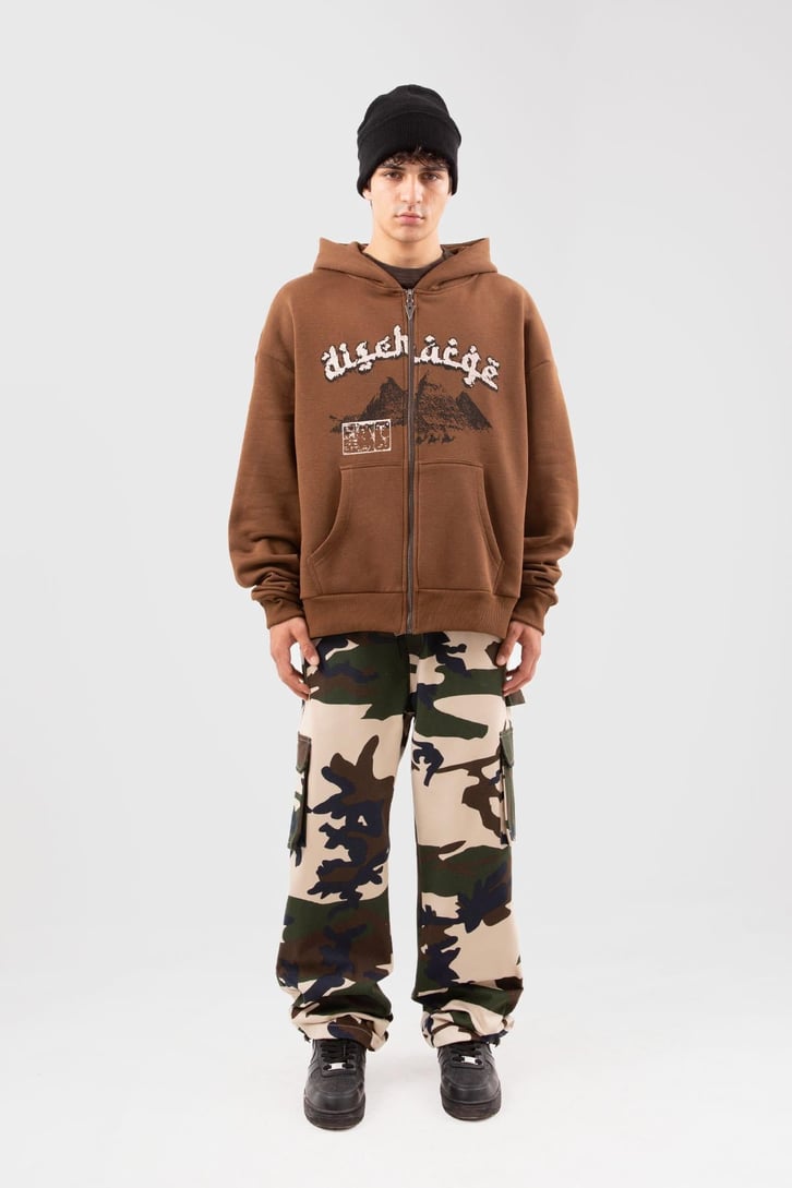 Kamuflaj Desen Kargo Cepli Bej Baggy Pantolon