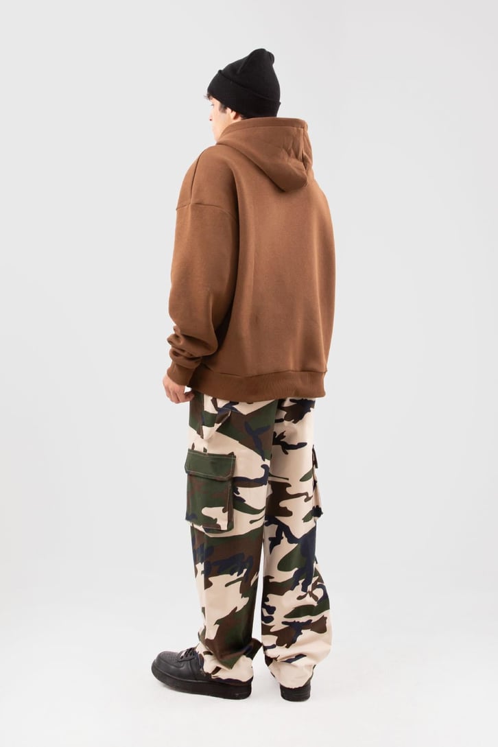 Kamuflaj Desen Kargo Cepli Bej Baggy Pantolon