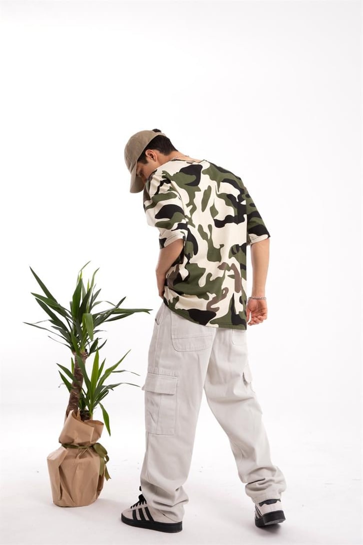Kamuflaj Desen Oversize Tişört
