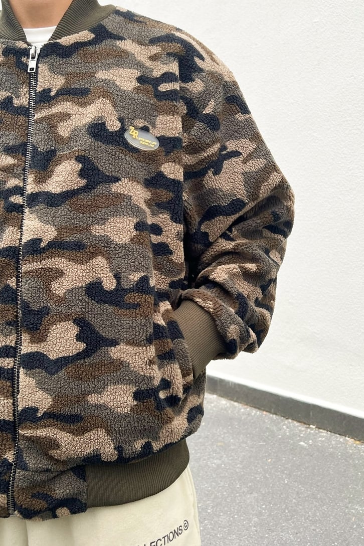 Kamuflaj Desen Zipper Peluş Ceket