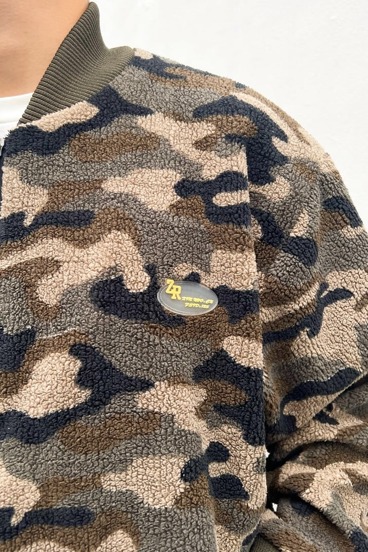 Kamuflaj Desen Zipper Peluş Ceket